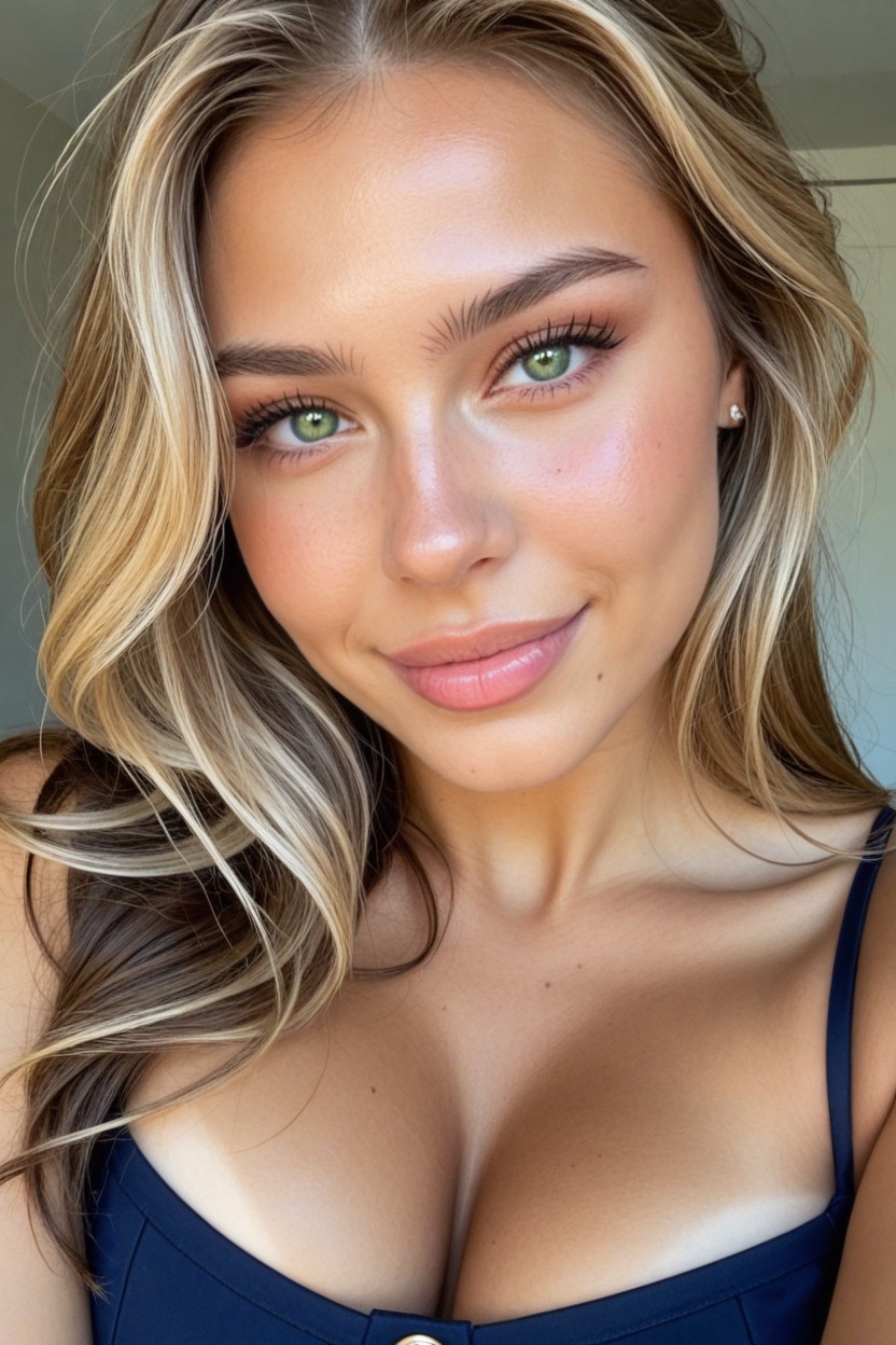Sharp Facial Features, Defined Lips, Long Blonde Hair AI Porn