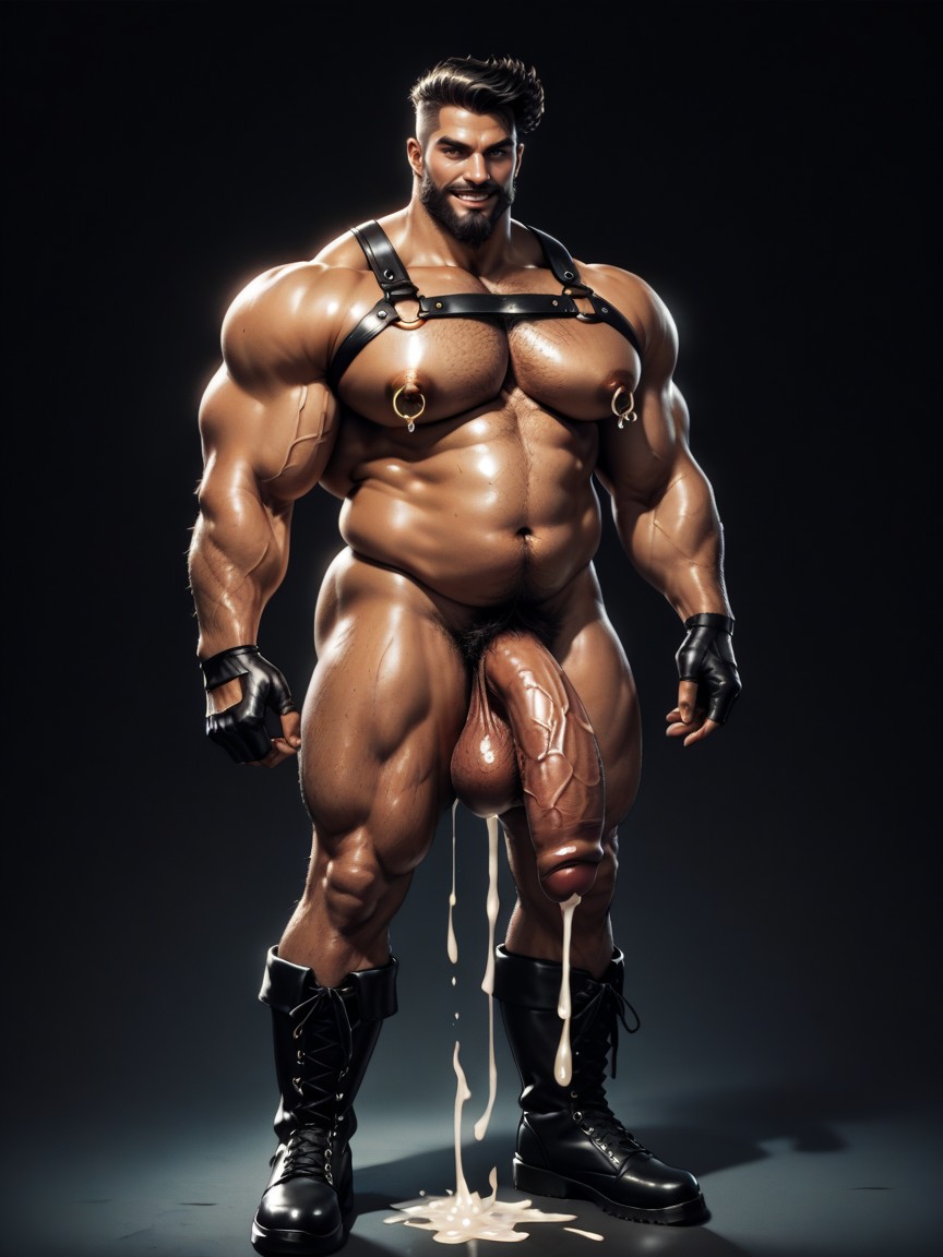 Dense Body Hair, Gigantic Pecs, Dimly Lit AI Gay Porn