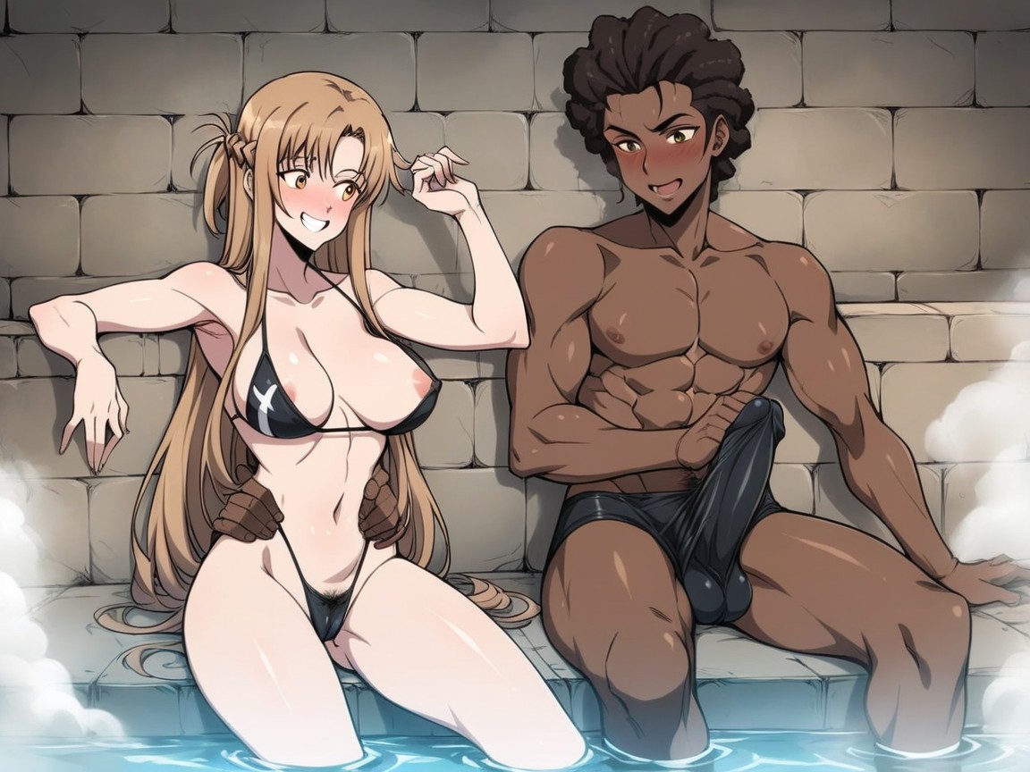 Horny Face, Very Tight Bikini, Half Penis Visible Hentai AI Porn