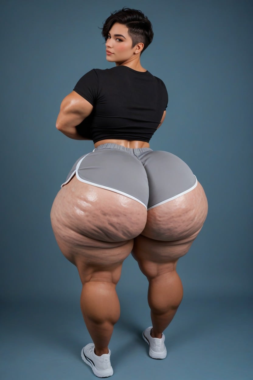 Hyper Sucked In Stomach, Fit, Black Hair AI Porn
