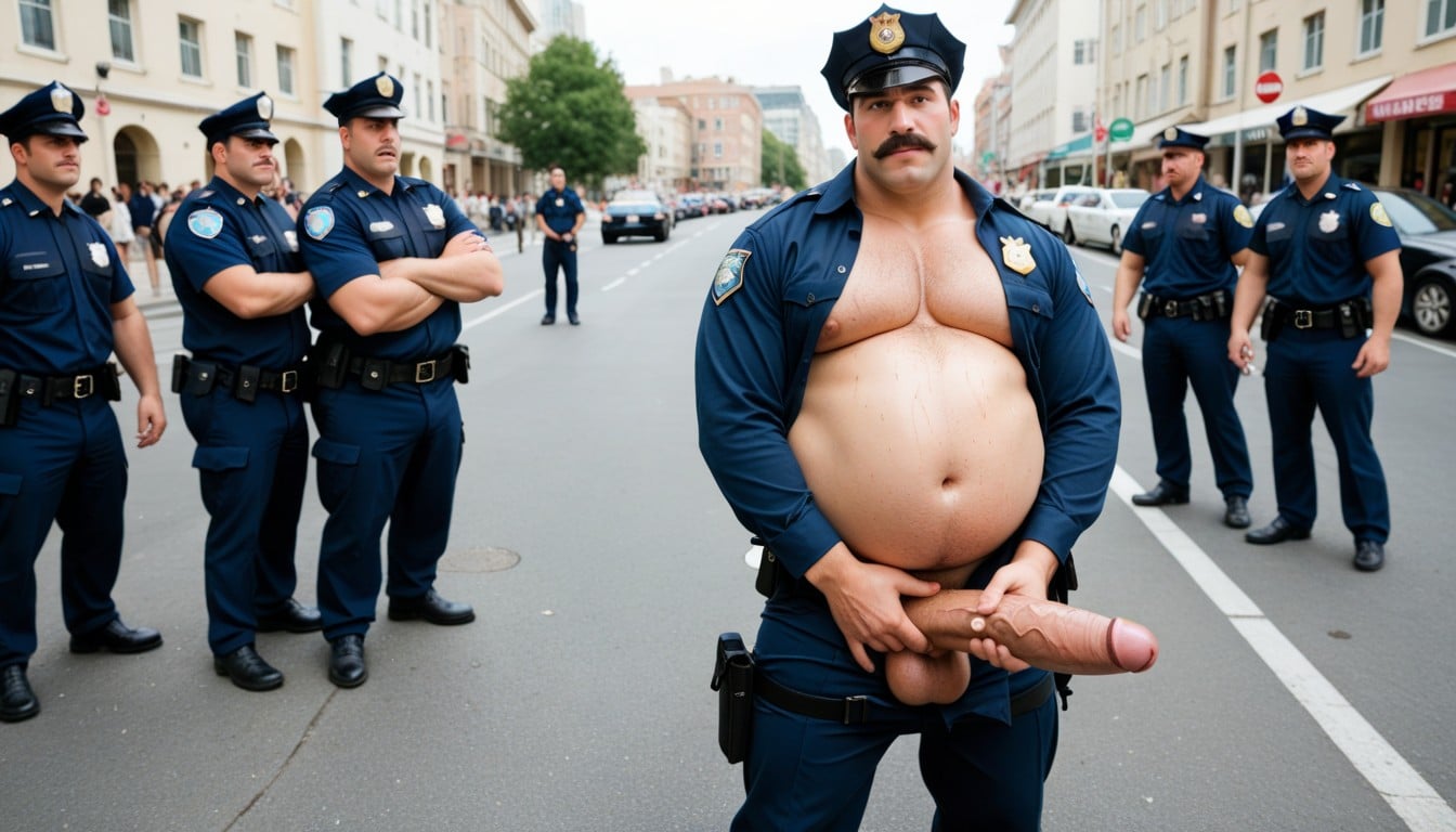 Police Costume, Extreme Pose, Growing Cock AI Gay Porn
