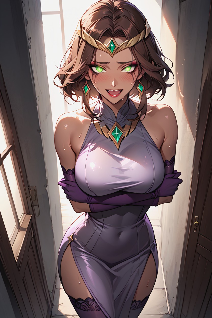 Snatched Waist, Grey Details On The Dress, Horny Hentai AI Porn