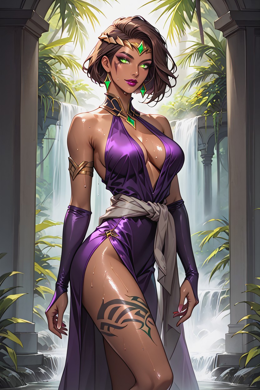 Green Leg Tattoo, Tanned, Dark Skin Hentai AI Porn
