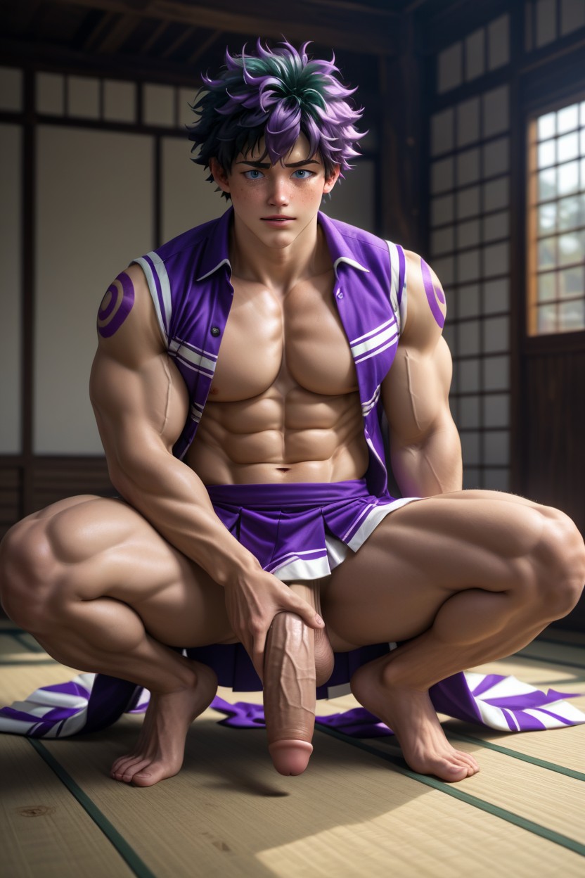 Shaggy Hair, Dojo, Squatting AI Gay Porn
