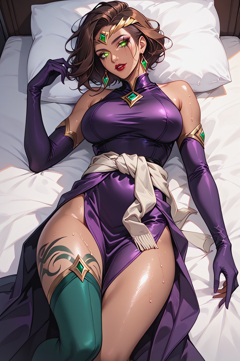 Black Eye Makeup, Adult Face, Grey Wrap Around Waist Hentai AI Porn