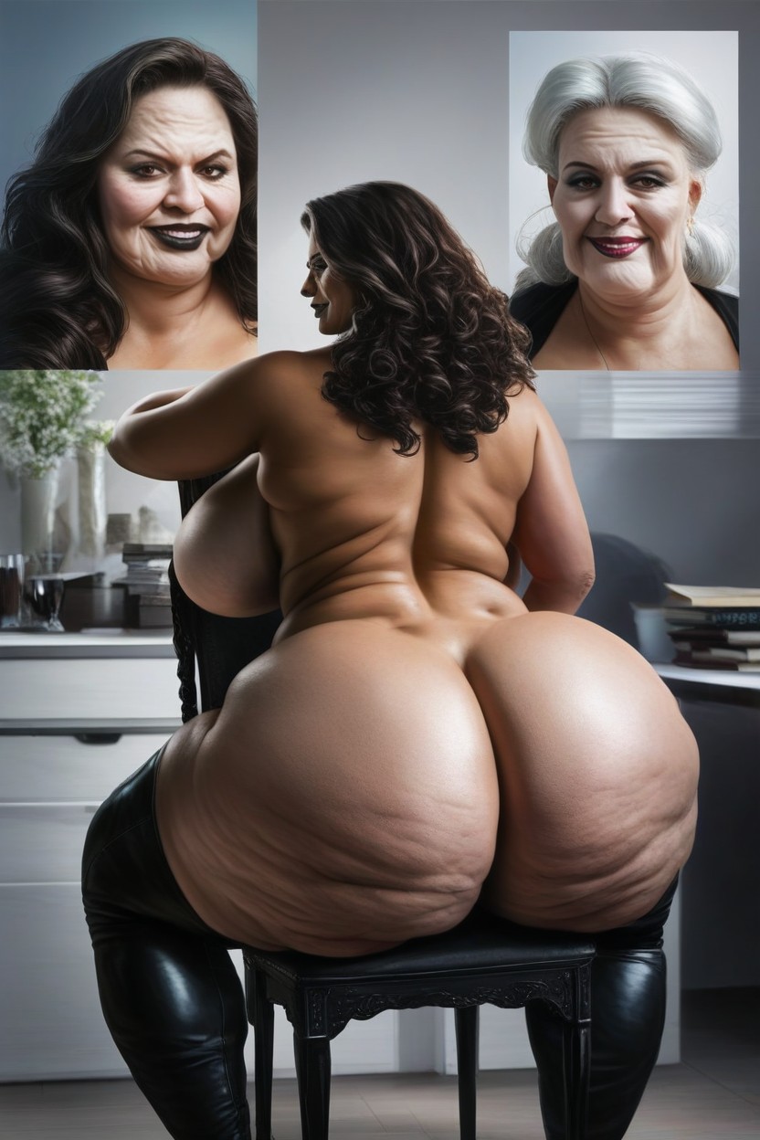 Sitting In A Black Leather Chair, Naked, Black Hair AI Porn