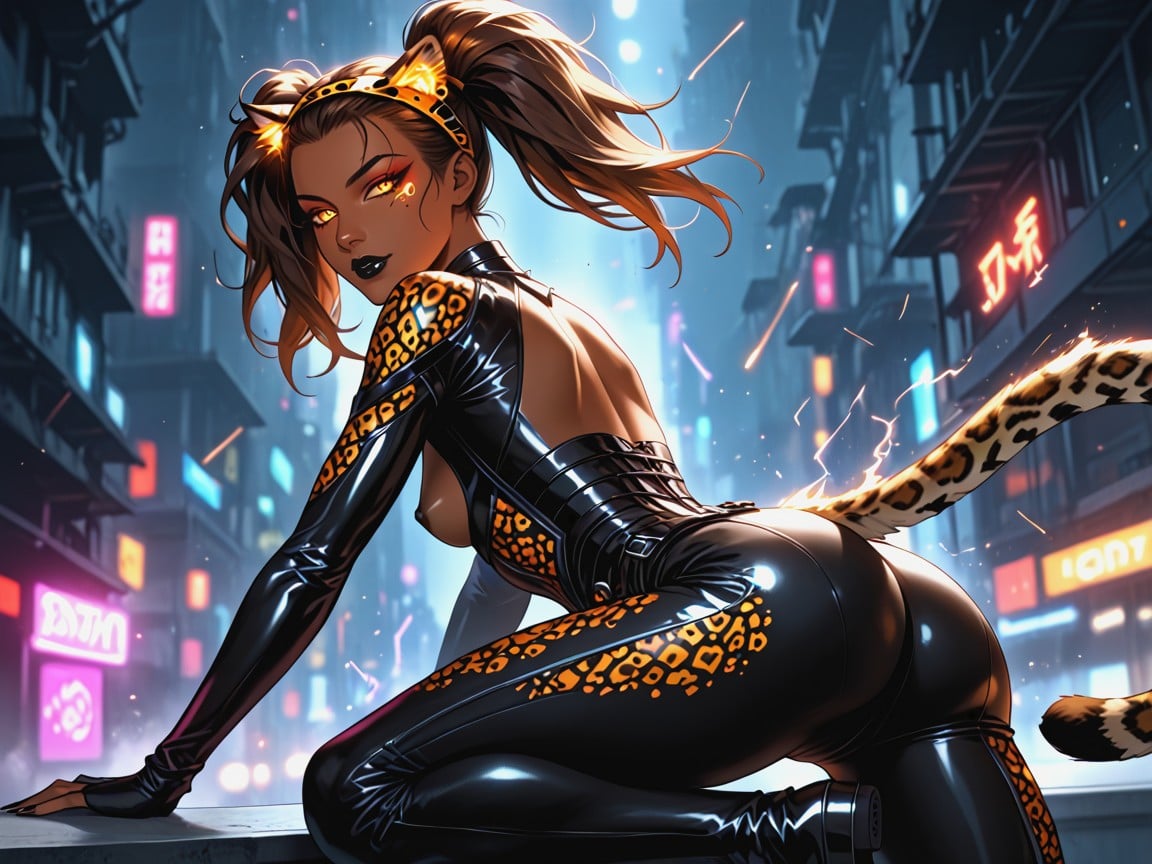 Snatched Waist, Radiant Urban War Background, Dark Brown Eyes AI Porn