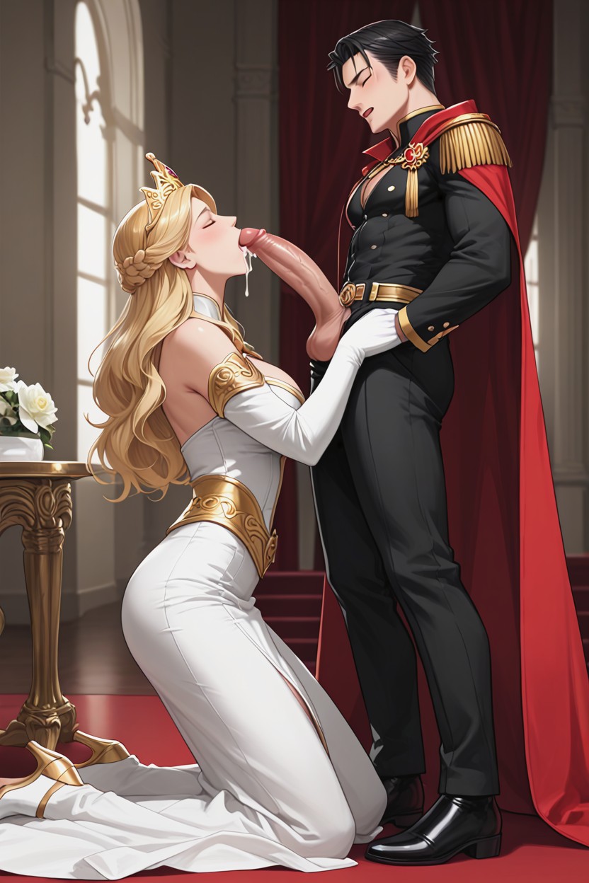 Palace Interior Background, Fancy Dark Black Royal Pants, Closed Eyes AI Gay Porn