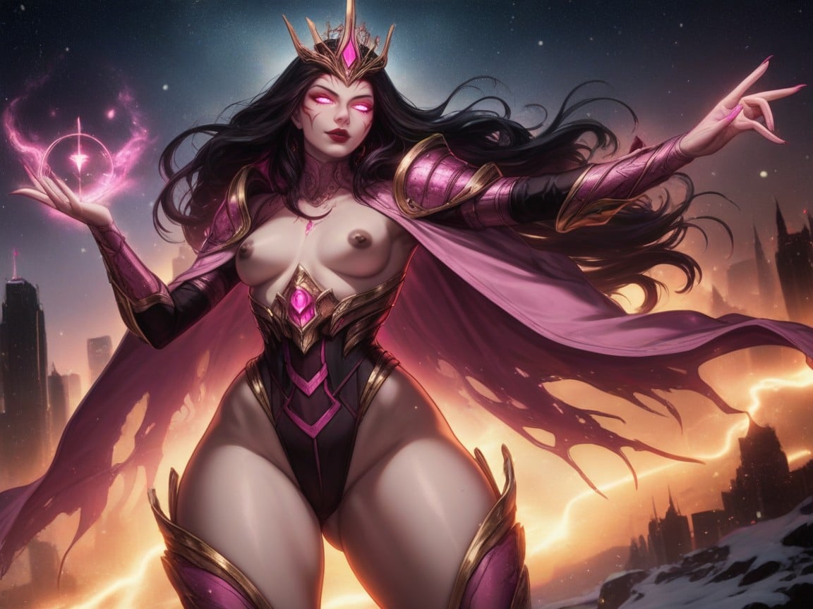 Wearing Pink Alien Clothes With White Fur Trim, Low Torso Height, Small Breasts AI Porn