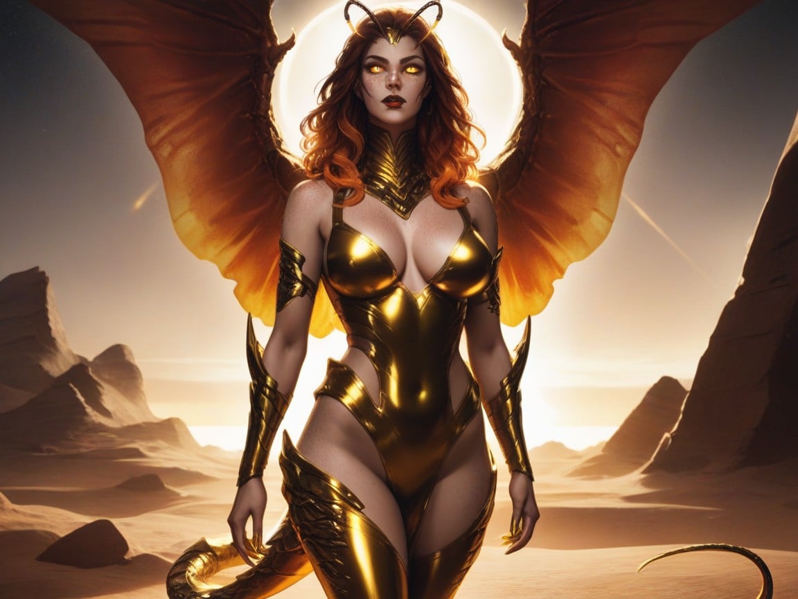 Burning Alien Wreckage, Wings On Womans Back, Alien Invasion Background Hentai AI Porn