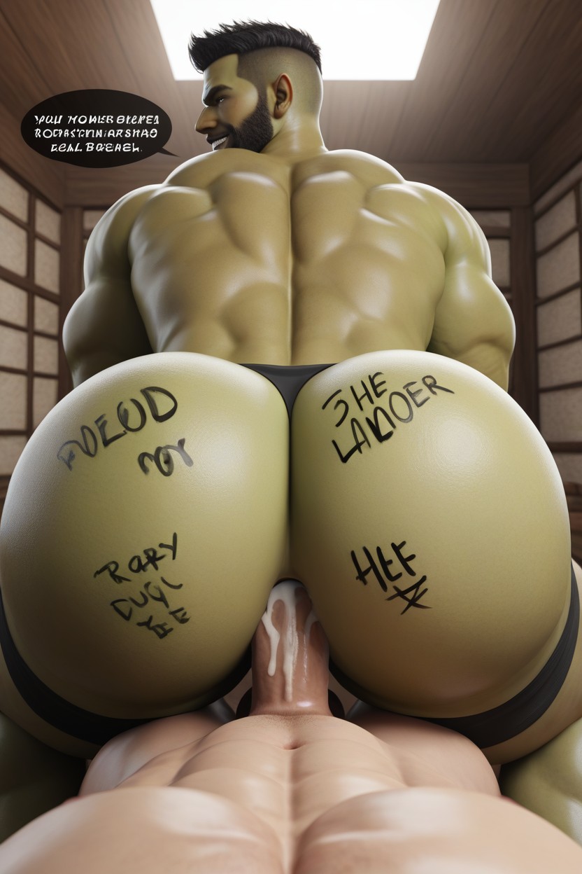 Body Writing On Ass Is A Drawing Of The Anal Walls Relentlessly Milking The Dick, Large Muscular Bottom, Muscular AI Gay Porn