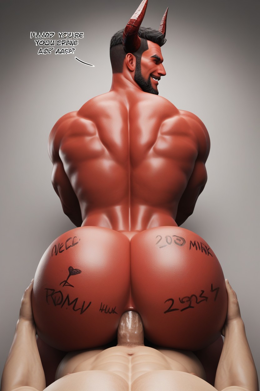 Bottom Killing The Top With His Hole, Big Muscular Bubble Butt, Muscular AI Gay Porn