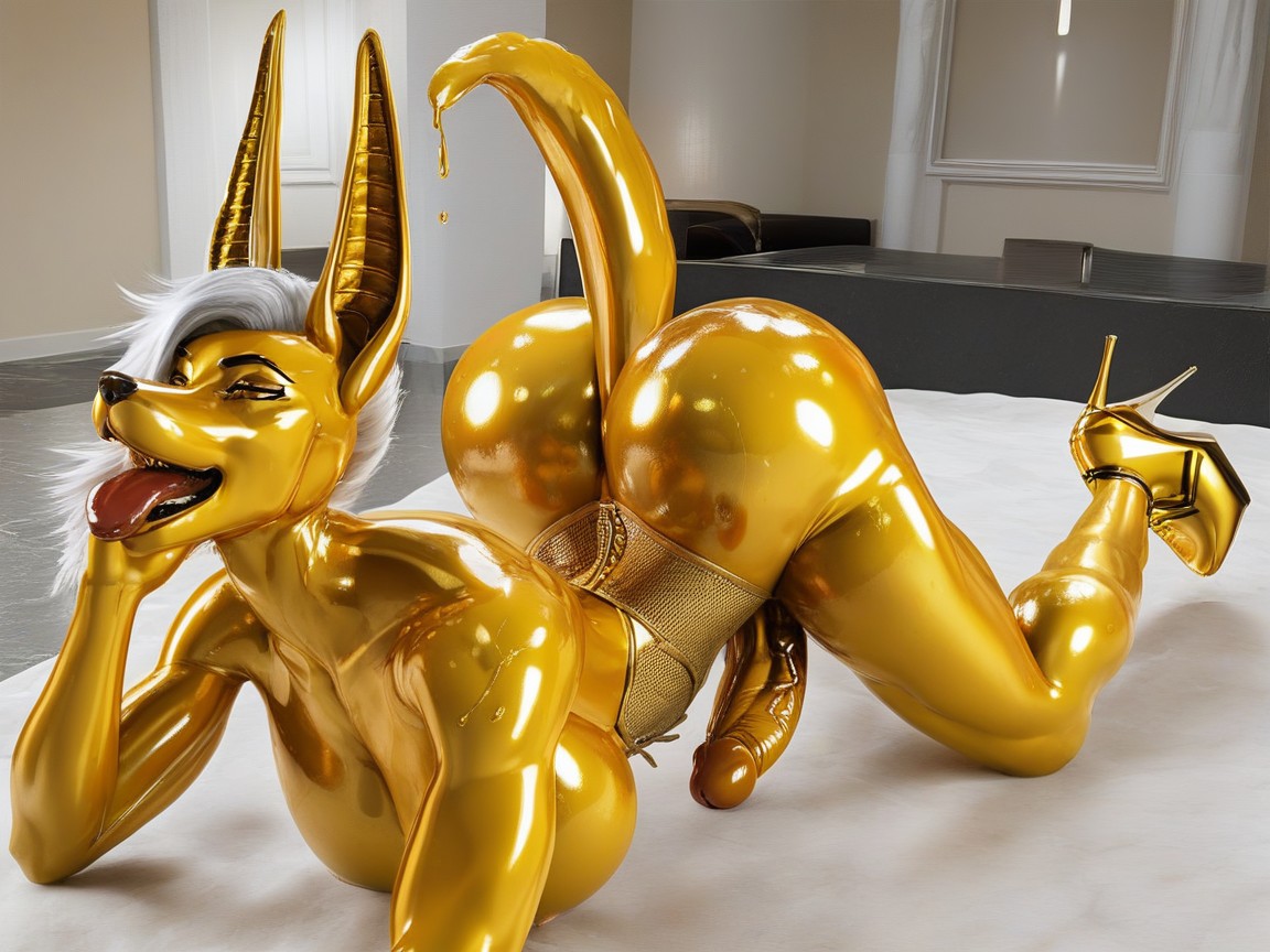 Oiled Skin, Shiny Gold Latex, Oiled Skin Porno IA Furry