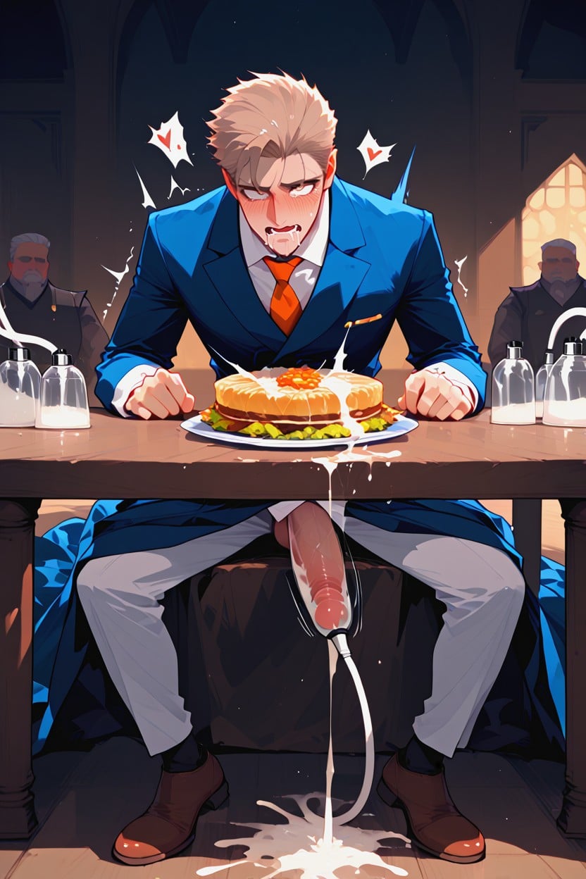Teary Eyes, Drooling Cum, Dining Room AI Gay Porn