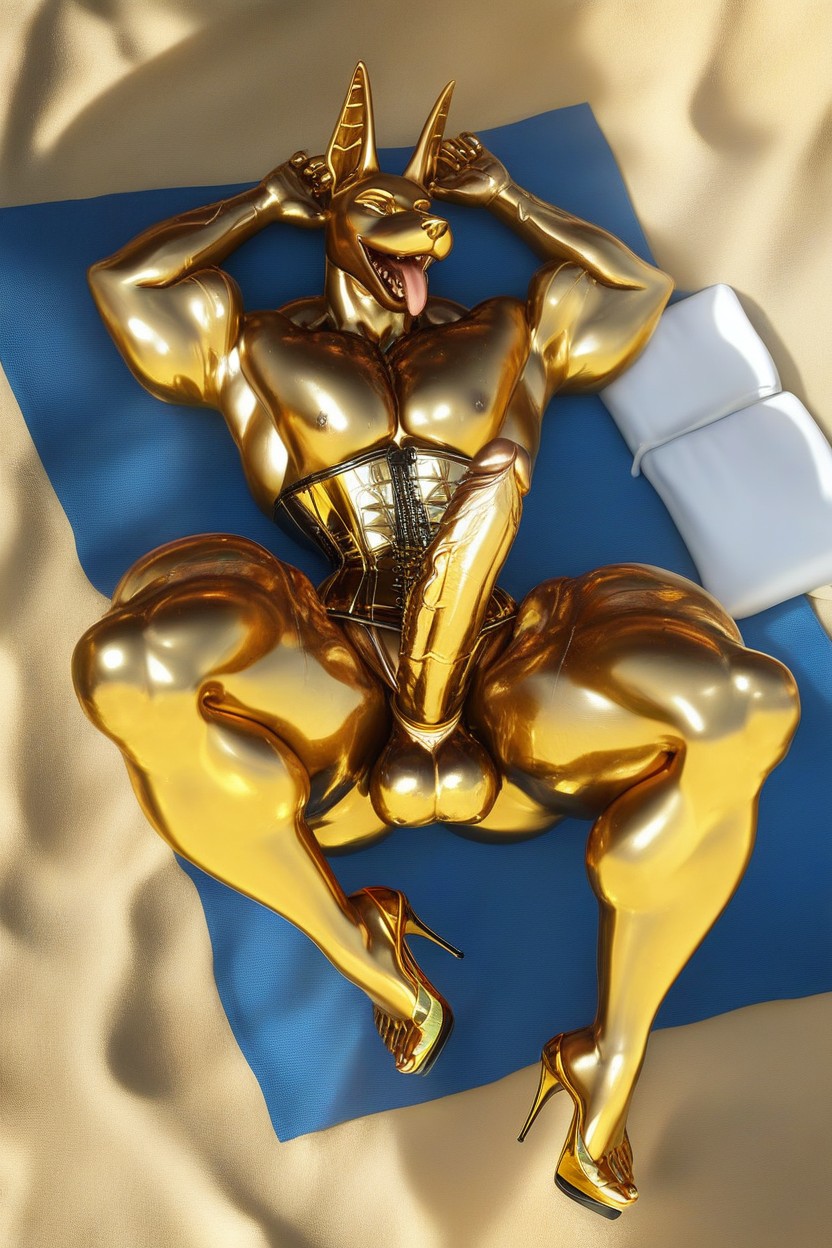 Shiny Gold Latex, Corset, Veiny Penis Furry AI Porn