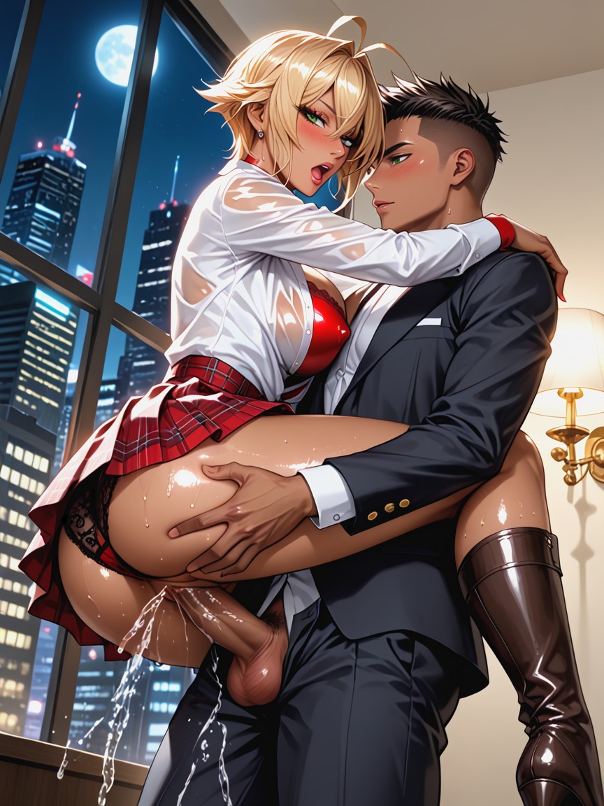 Moaning, Best Detailed Hair, Blonde Gyaru With Green Eyes Hentai AI Porn