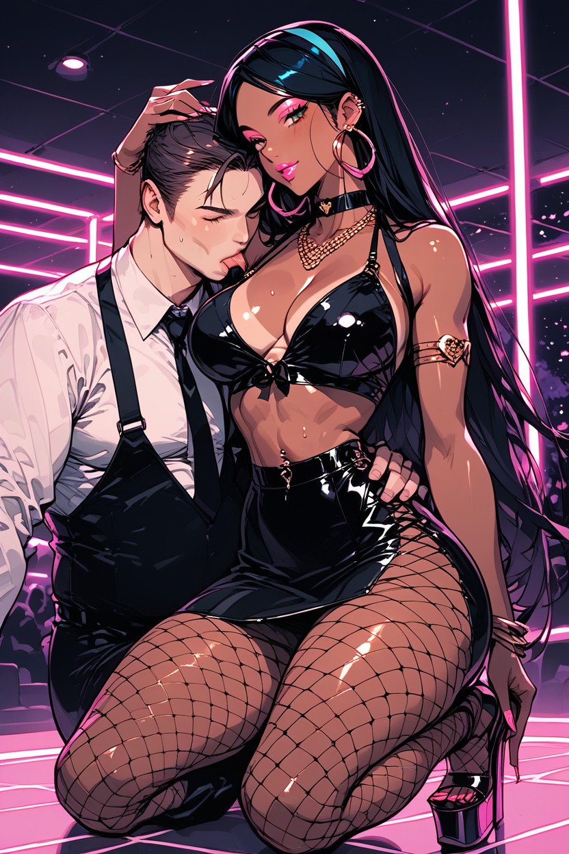 Cyan See Through Top, Neon, Disco Club AI Porn