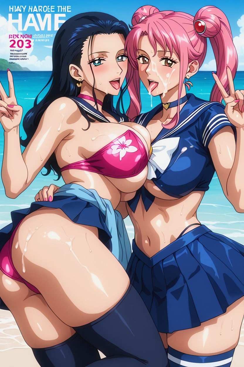 Playboy Magazine Cover, Two Women, Horny Hentai AI Porn