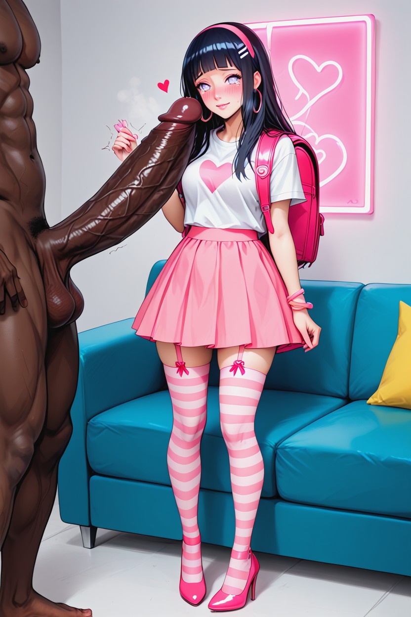 Pink Ribbons, Neon Blue Couch, Extreme Slight Build AI Porn