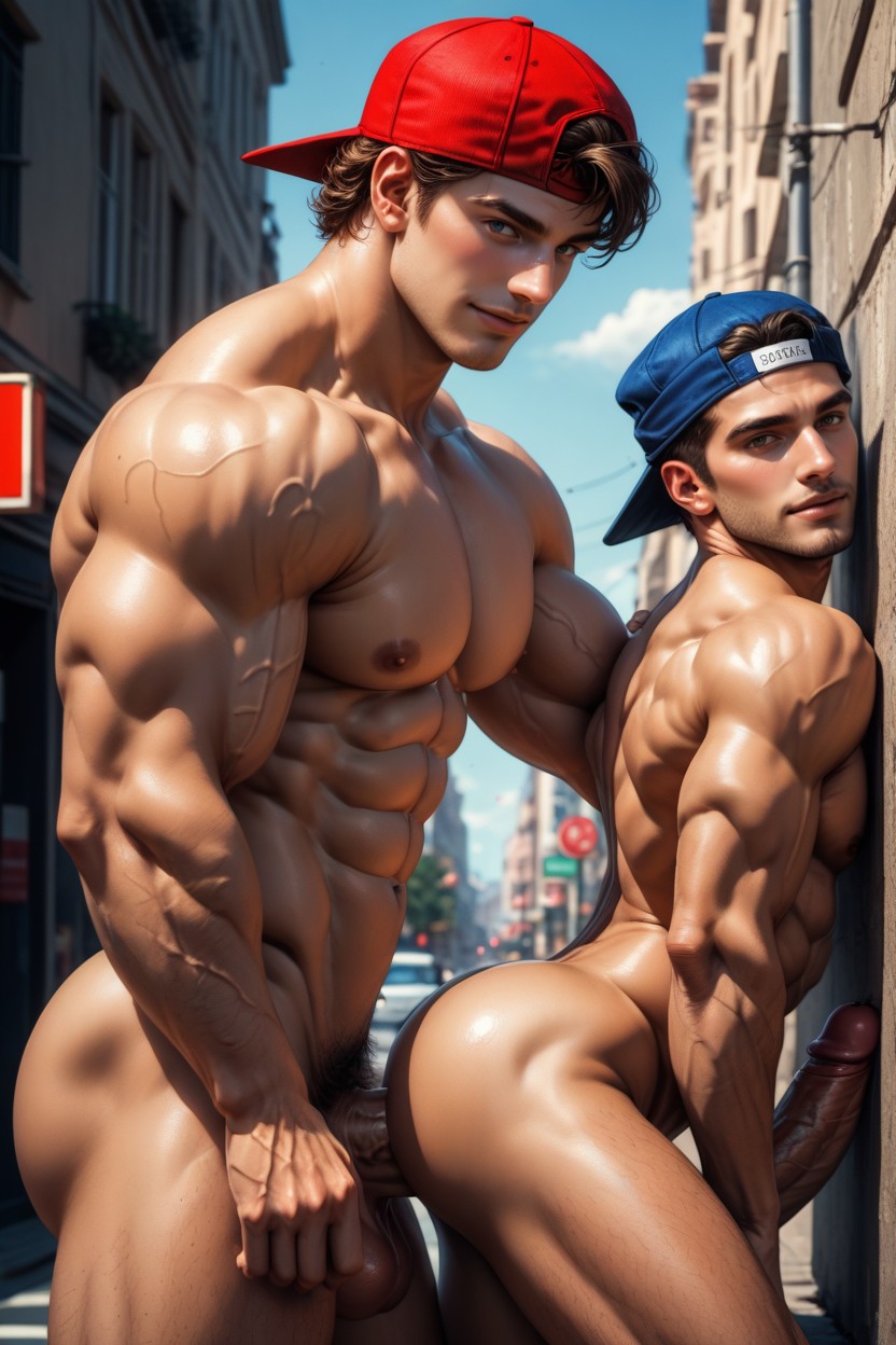Public Street, Scandinavian Males, Muscular Arms AI Gay Porn