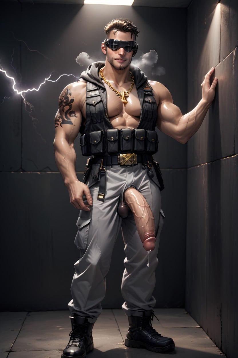Tattoo On Pecs, Gold Chains, Drooling AI Gay Porn