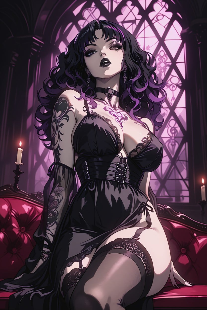 Gothic Boudoir Background, Pale Skin, Shocked Hentai AI Porn