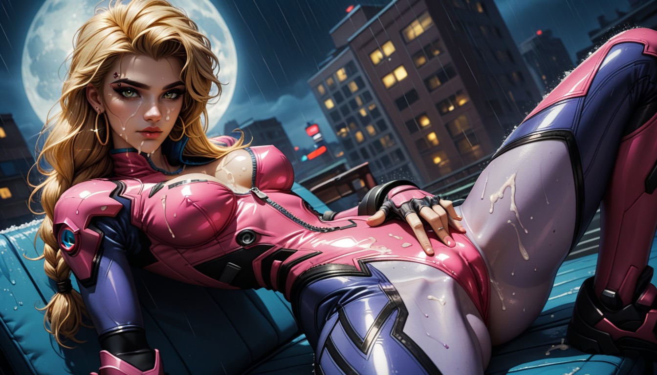 Close Up, Leaning Back, Pink Latex AI Porn