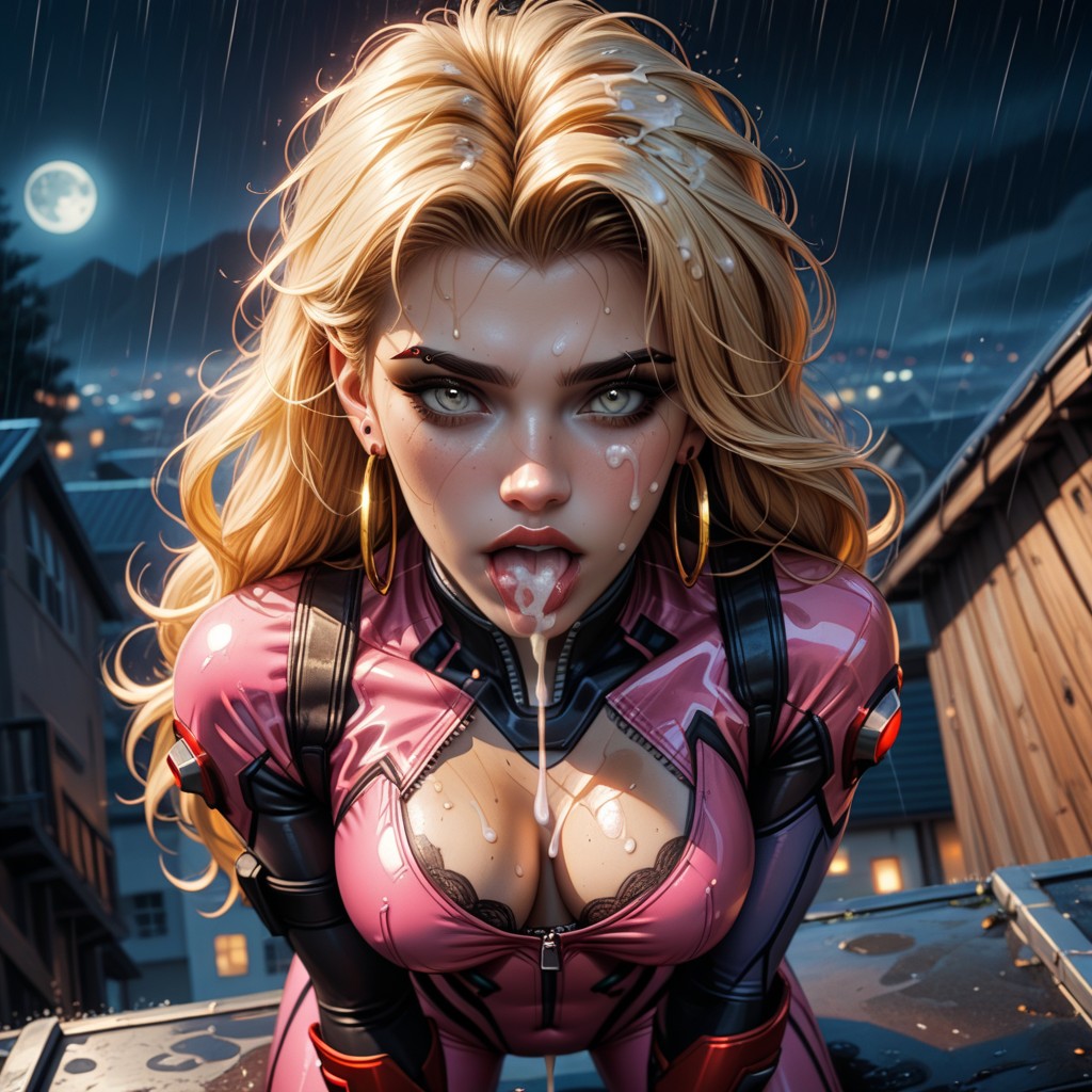 Zipped Open Costume, Eyebrow Piercing, Light Grey Eyes AI Porn