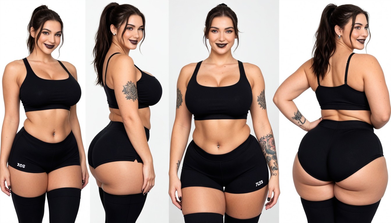 Extremely Large Ass, Tattoos On Legs, Ponytail AI Porn