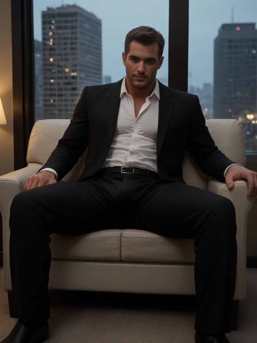 Touching Face, Dimly Lit, Office Shirt AI Gay Porn