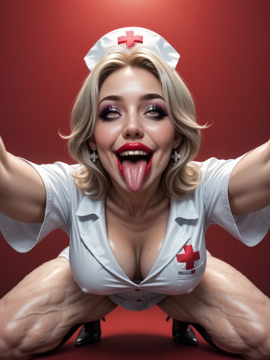 Spreading Legs, 1 Person, Red Background Hentai AI Porn