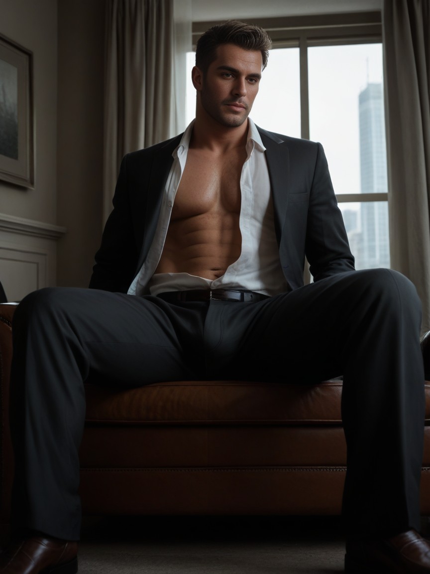 Window With View, Soft Cock, Dimly Lit AI Gay Porn