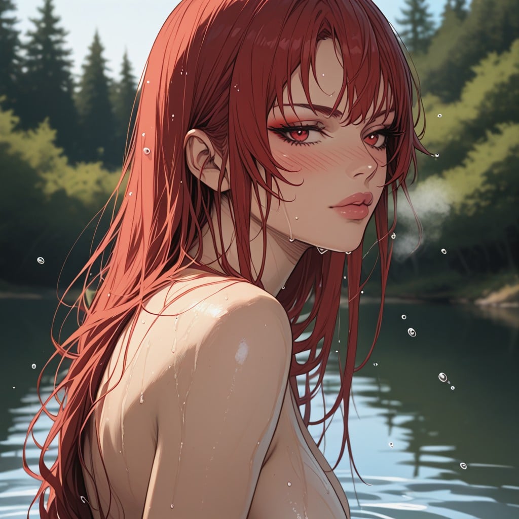 Wet Face, Eyes Shadow, Water Droplets On Body Hentai AI Porn