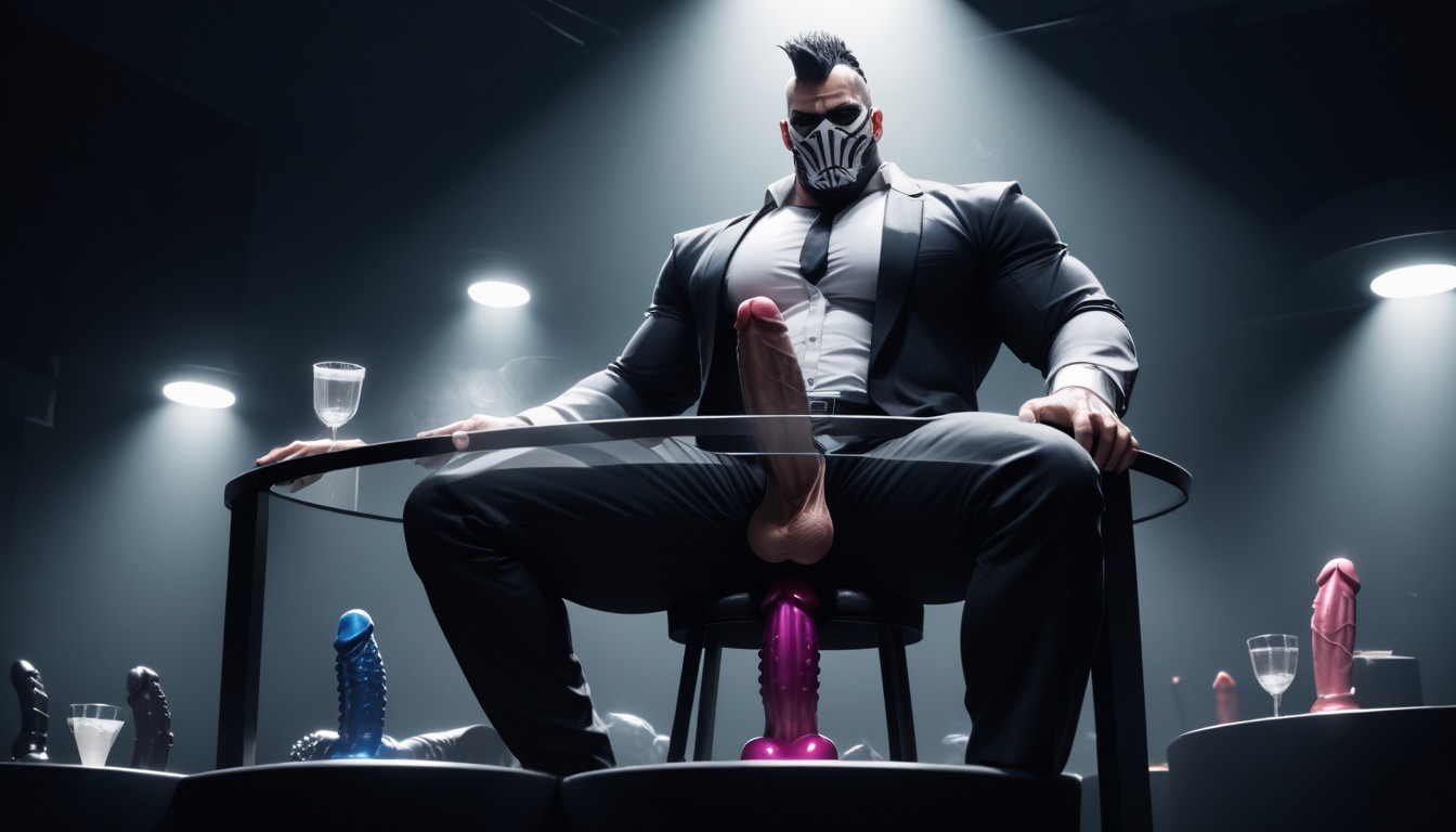 Black Background, Subtle Sparks, Pile Of White Powder On Dildo AI Gay Porn