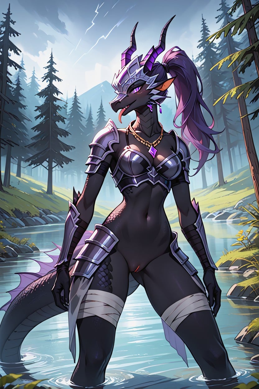Legs, Beautiful Long Body, Black Armor Furry AI Porn