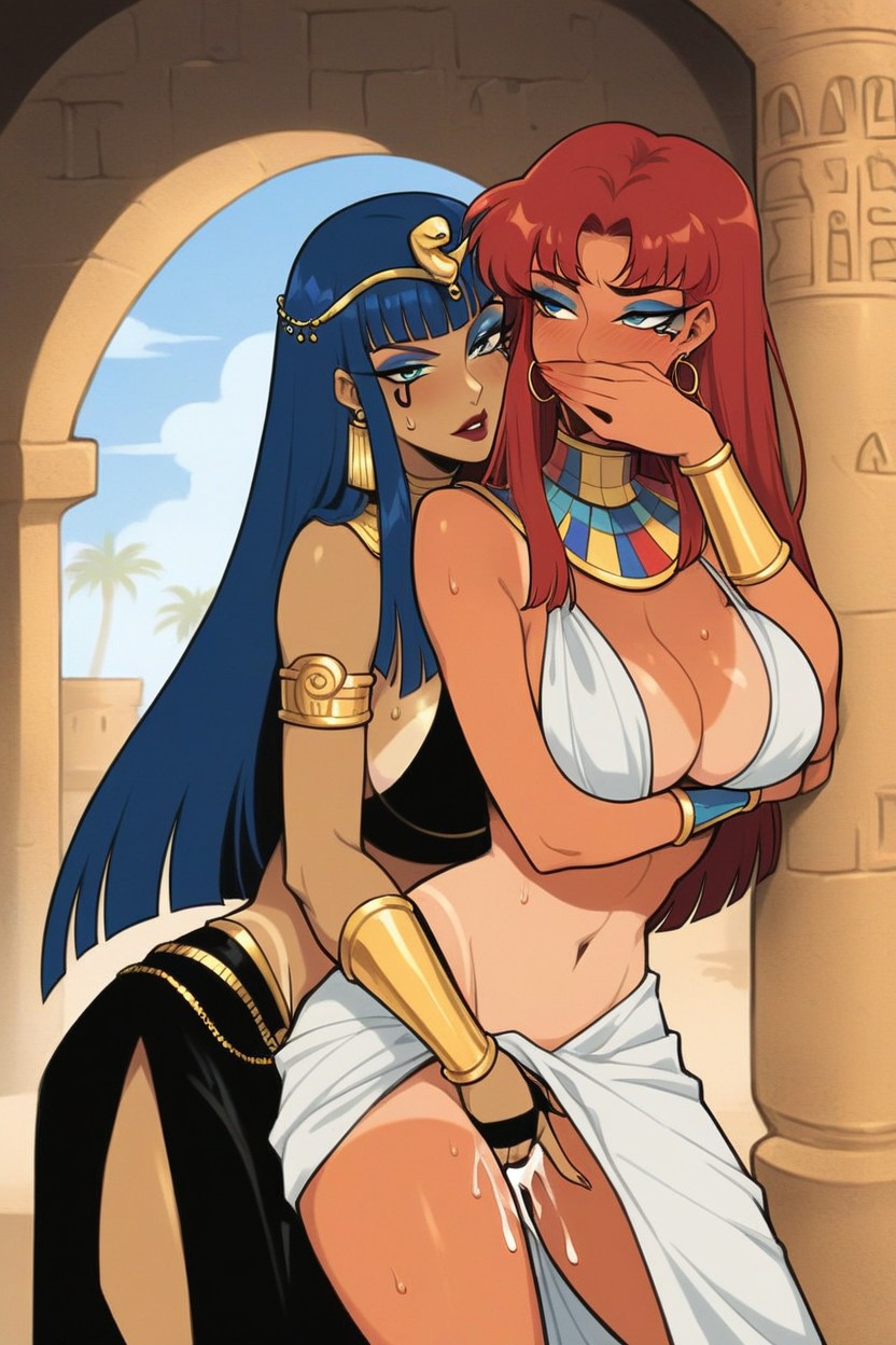 Lesbian Makeout Sex, Egyptian Princess Aroused And Seductive, Blue Haired Princess Fingering Hentai AI Porn