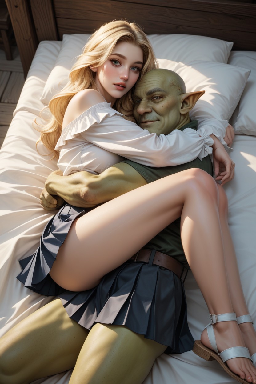 Happy, Lying On Bed, Sucking Breast AI Porn