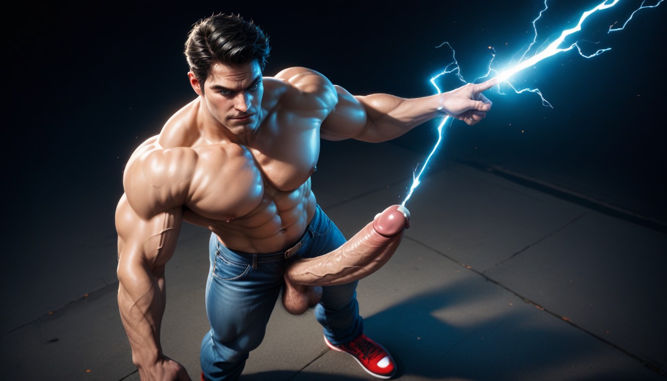 Black Hair, Top Down, Oversized Muscles AI Gay Porn