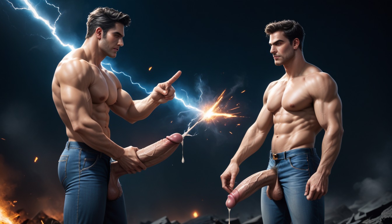 Side View, Hyper Hairy Balls, Erect Cock Pointing Sky AI Gay Porn