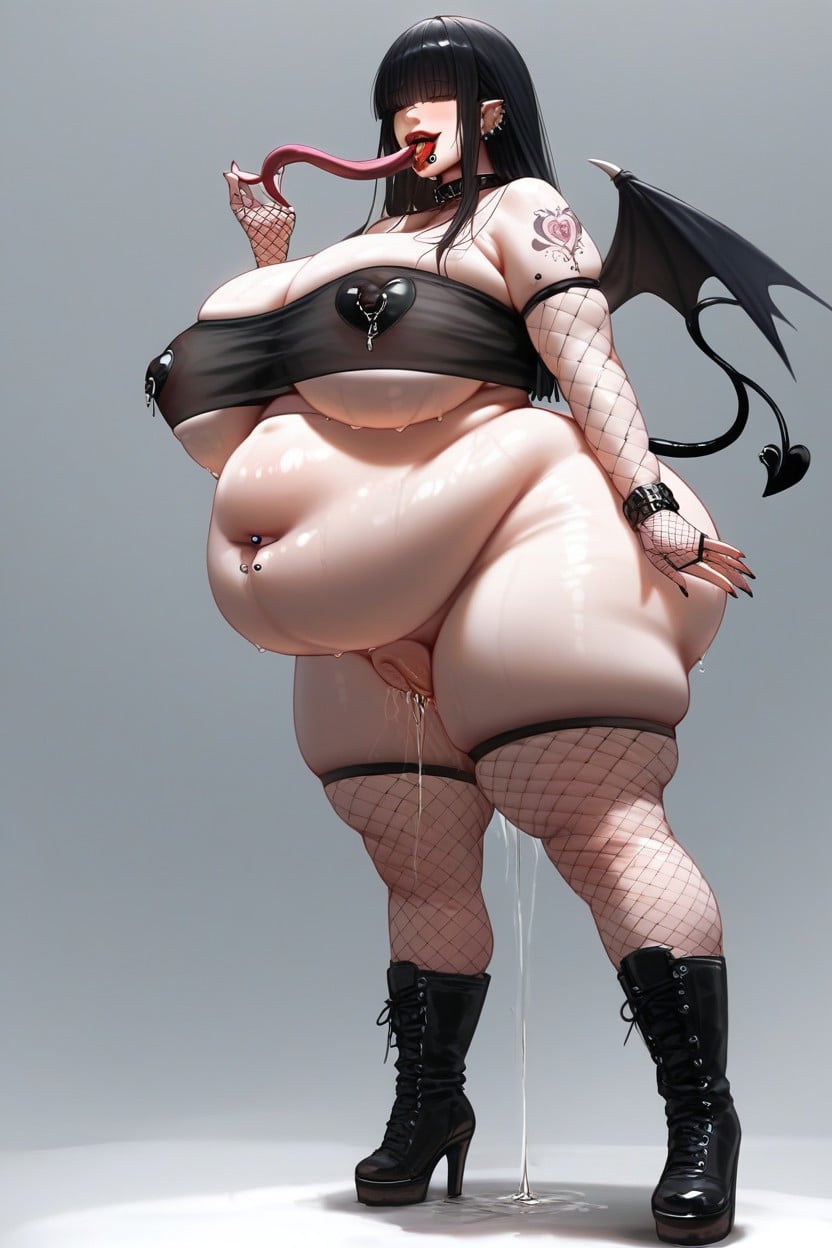 Nipple Patches, Black Boots, Black Collar BBW AI Porn