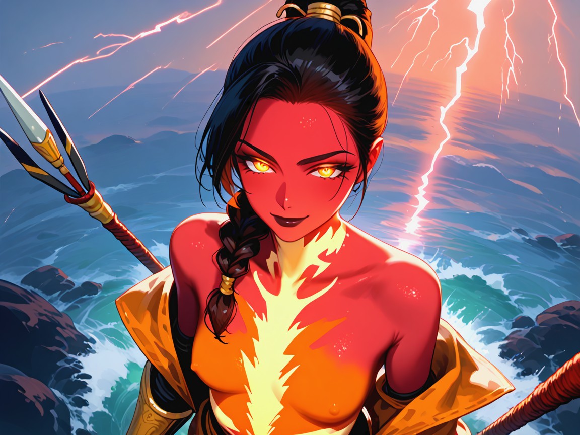 Lightning Splitting Sky, Futuristic War Setting, High Contrast Porno latina IA