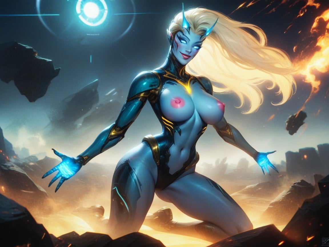 Smiling Mouth Open, Happy Pretty Face, Detailed Alien Features Hentai AI Porn