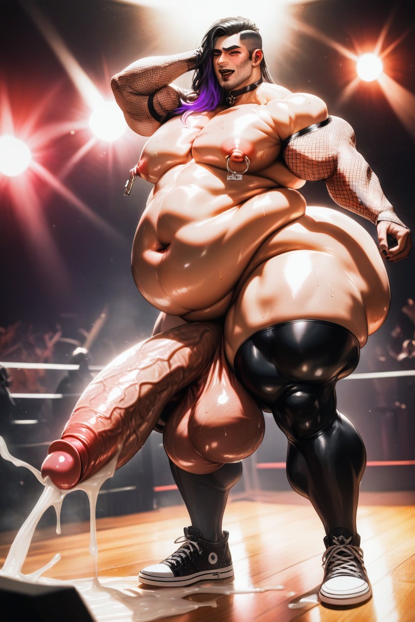 Thick Body, Fishnet Sleeves, Saggy Pecs AI Gay Porn