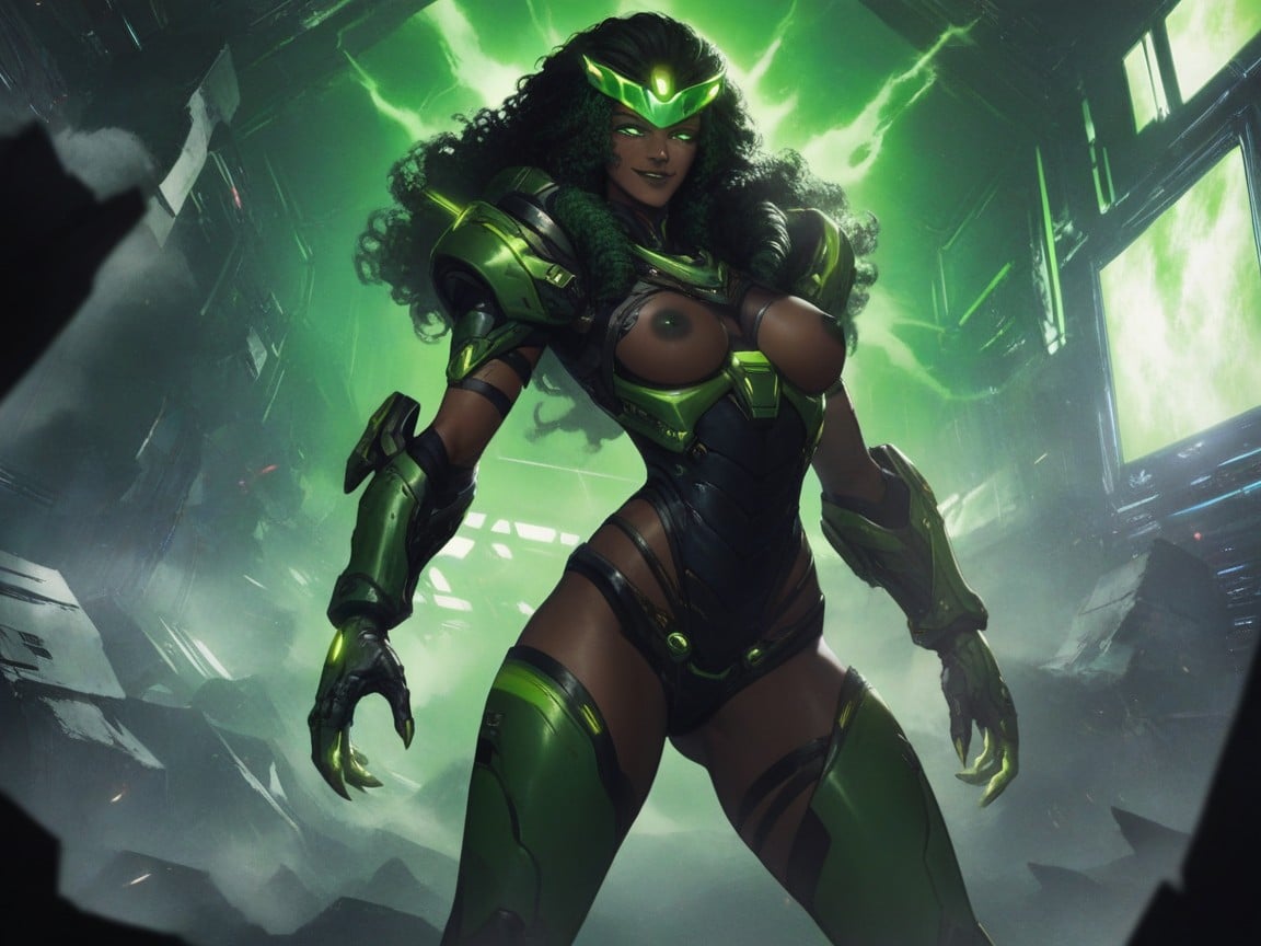 Squared Shoulders, Vibrant Saturated Greens, Low Torso Height Hentai AI Porn