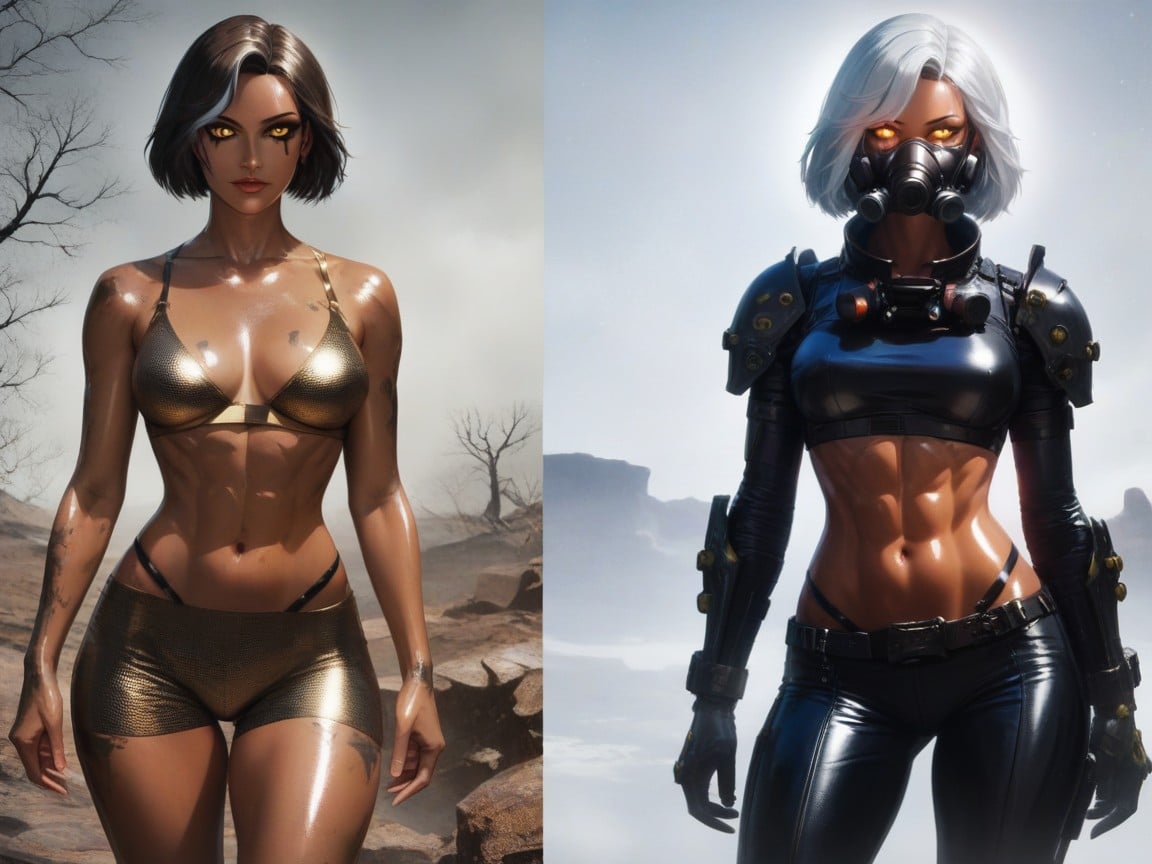 Golden Brown Tan Skin, Squared Shoulders, Squared Firm Breasts Hentai AI Porn
