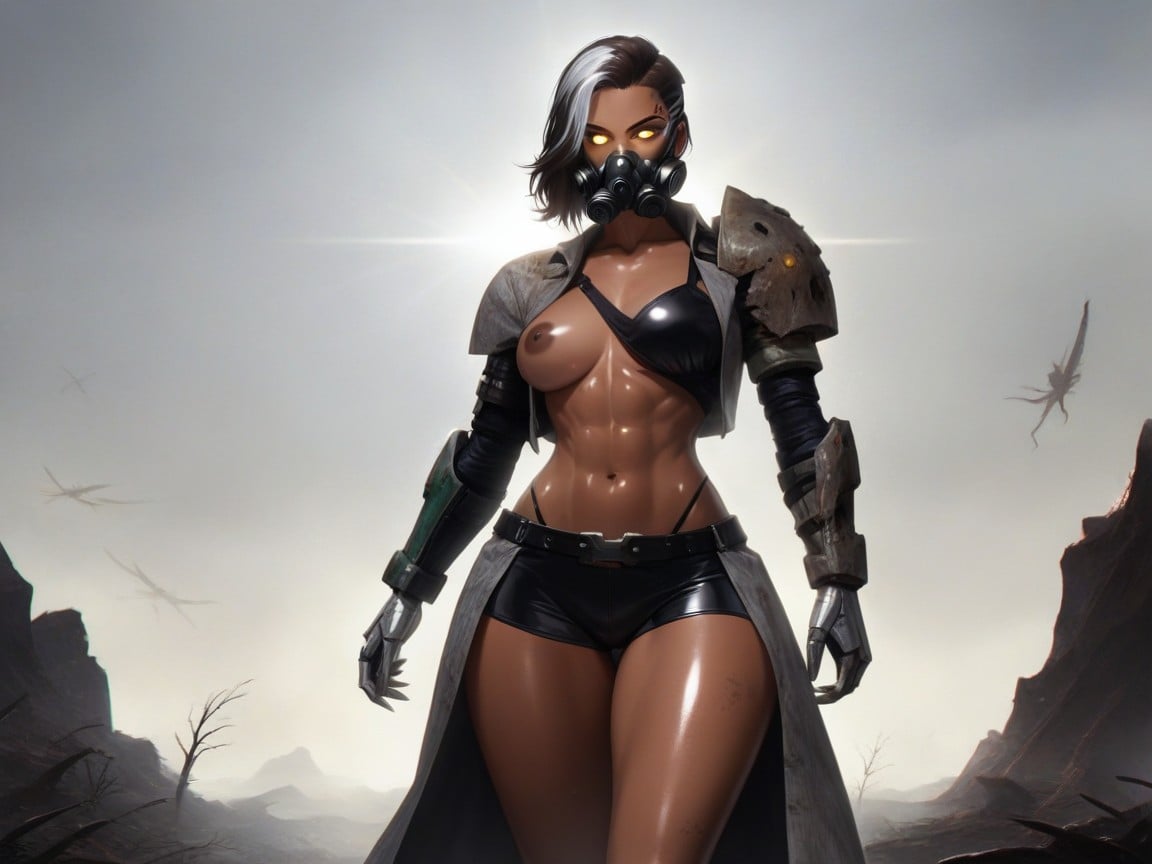 Woman Standing With Giant Alien Weapon Resting On Shoulder, Squared Firm Breasts, 1 Person Hentai AI Porn
