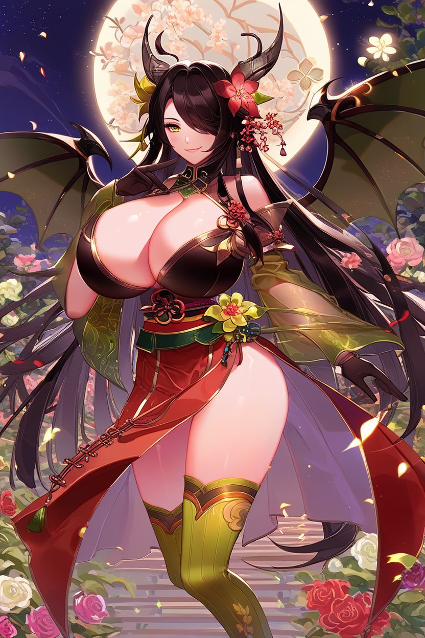 Night, Long Hair, Green Korean Cuirass AI Porn