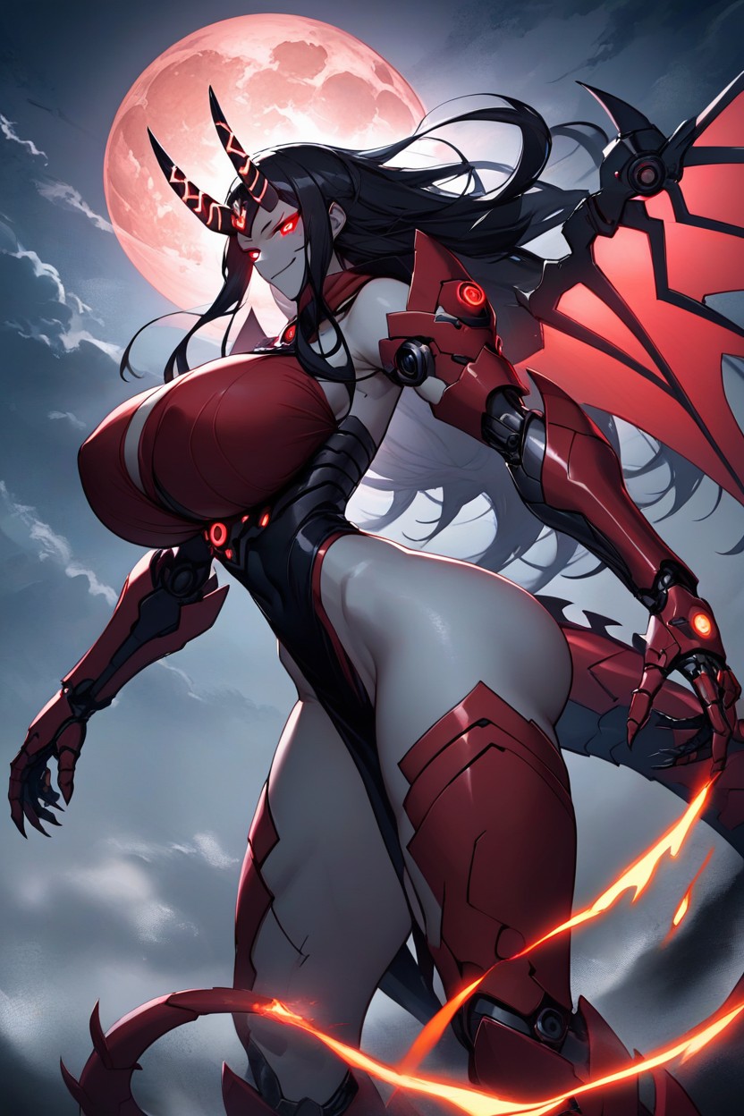 Smiling, Black And Red Cyborg Shins, 25+ Hentai AI Porn