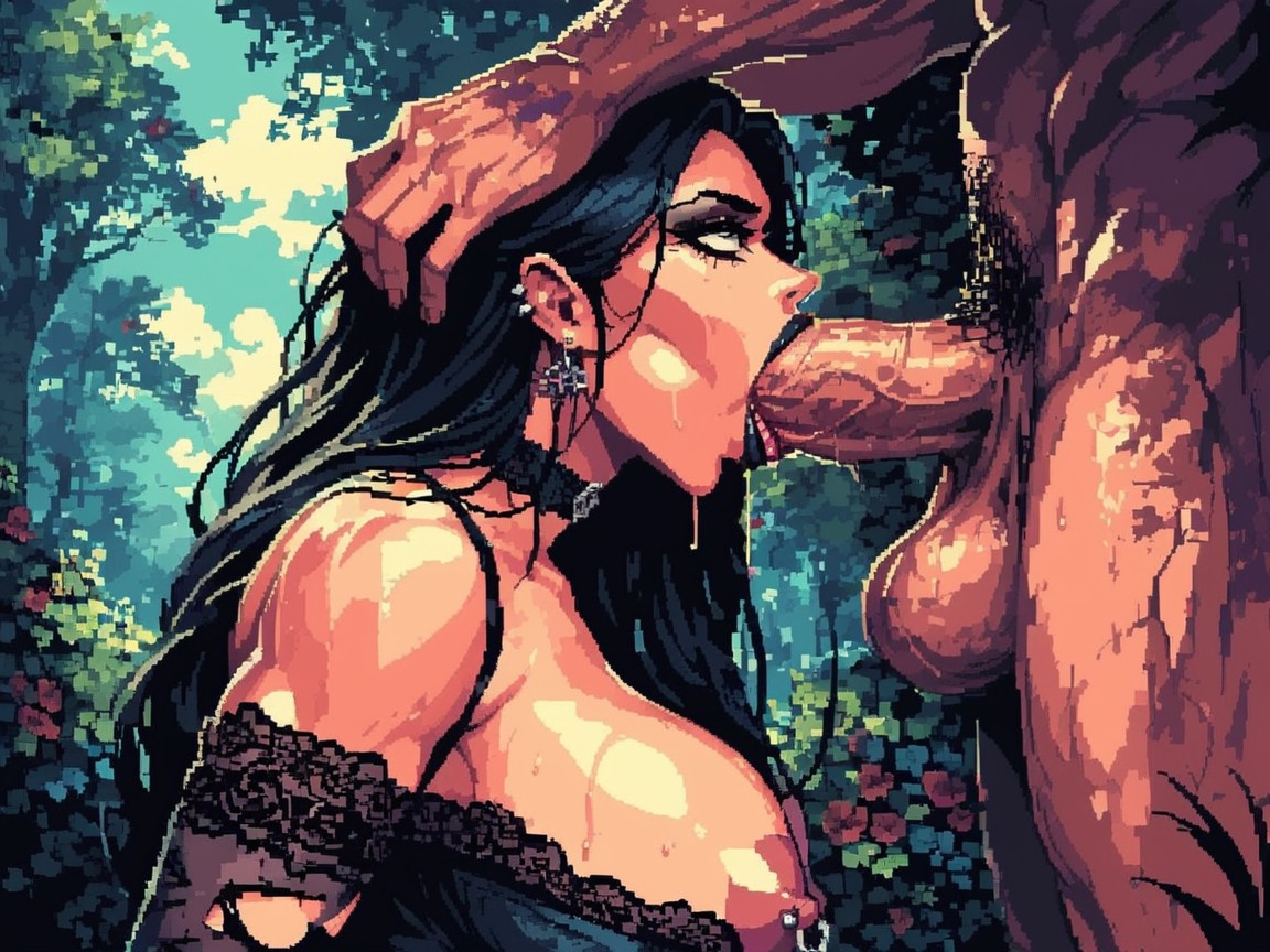 Spit Drooling From Mouth, 사이드뷰, Torn Black Bra AI 포르노