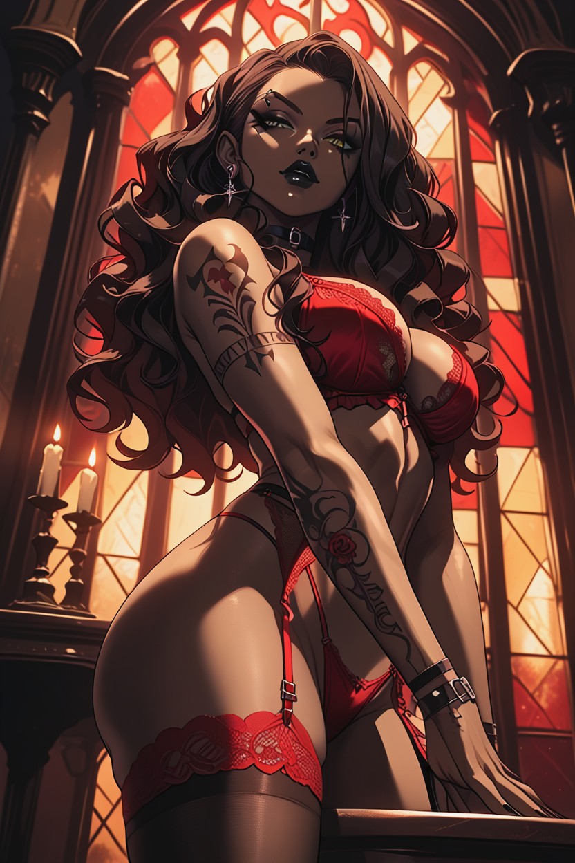 Massive Ass, Dark Makeup, Garter Belt With Stockings Hentai AI Porn